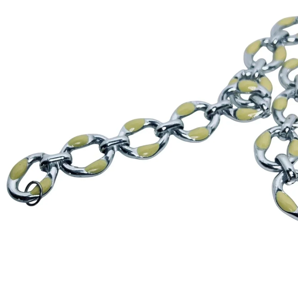 Vintage Silver Tone & Cream Enamel Chain Necklace & Bracelet Set (5664) - Picture 10 of 12